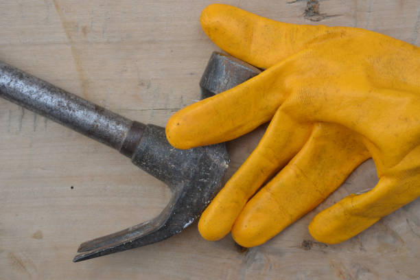 istock yellow work glove and hammer 1197068969