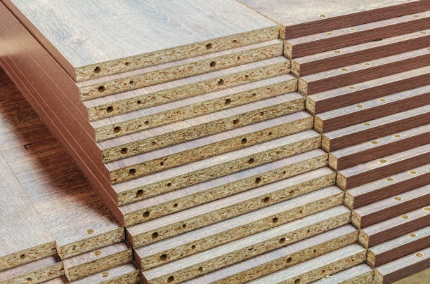 placa chipboard cortar peças para a produção de móveis - material variation timber stacking - fotografias e filmes do acervo