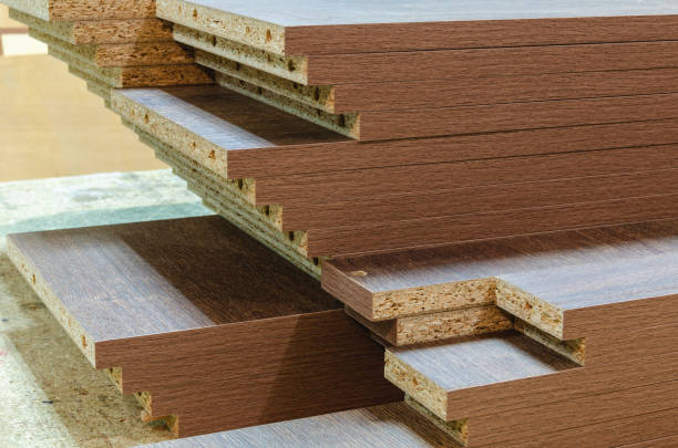 家具製造用ボードチップボードカット部品 - material variation timber stacking ストックフォトと画像