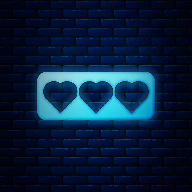 istock Glowing neon Like and heart icon isolated on brick wall background. Counter Notification Icon. Follower Insta.  Vector Illustration 1197083444