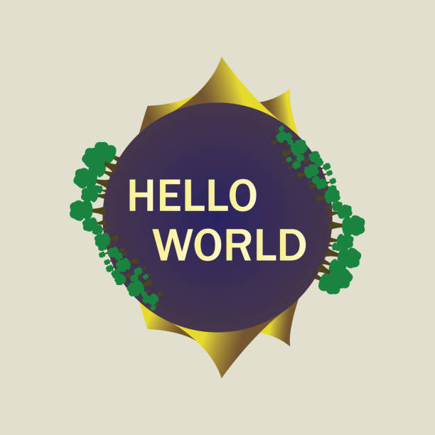 istock Hello world lettering on round frame decor. Landscape of mountains and forest. Vector stock illustration eps10 1197084697