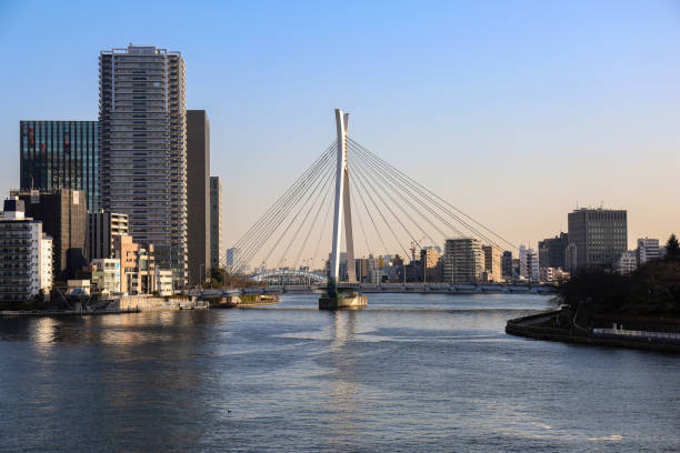 istock Tokyo sunny cityscape under blue sky with bridges and Sumida river 1197085615