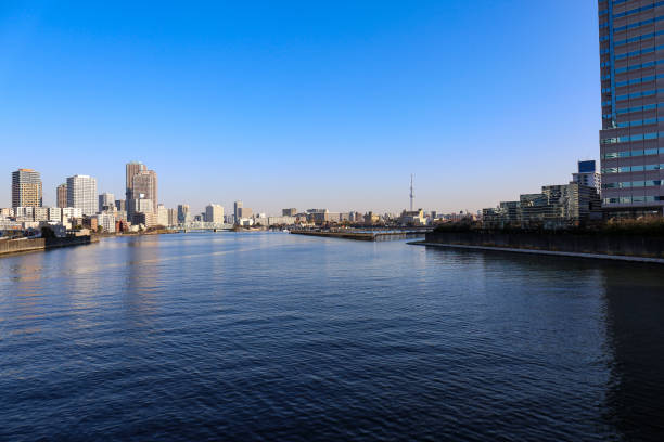 istock Tokyo sunny cityscape under blue sky with bridges and Sumida river 1197085618