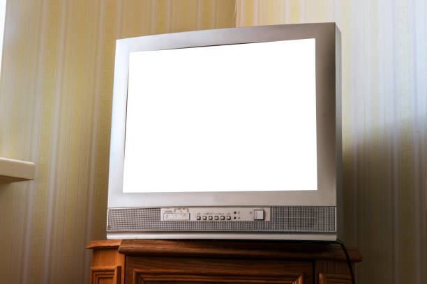 istock old tv with blank screen on wooden table 1197085922