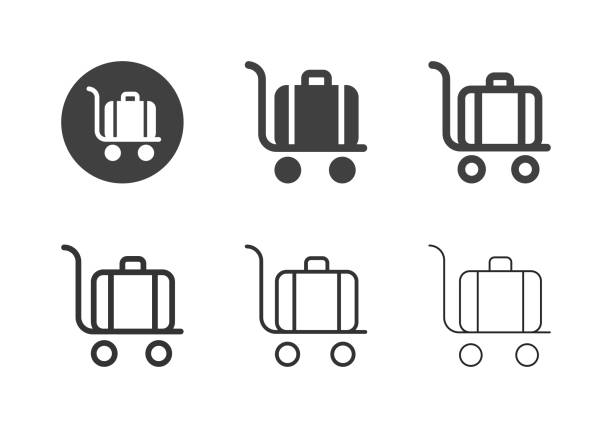 ikony bagażu wózka - multi series - luggage cart airport luggage cargo container stock illustrations