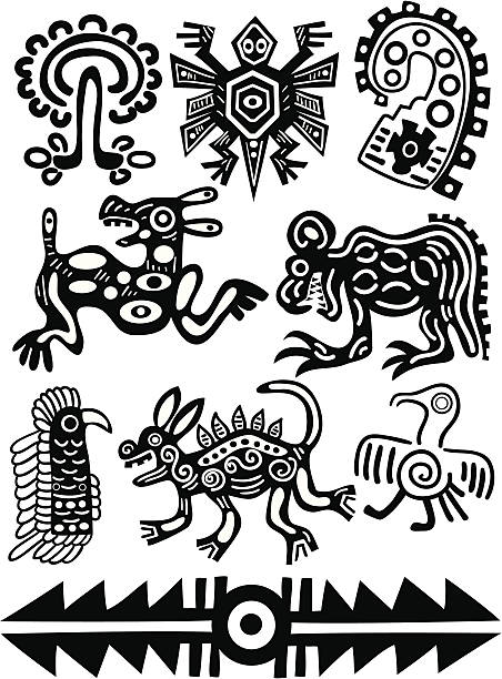 American Indian traditional patterns aztec-jaguar stock illustrations