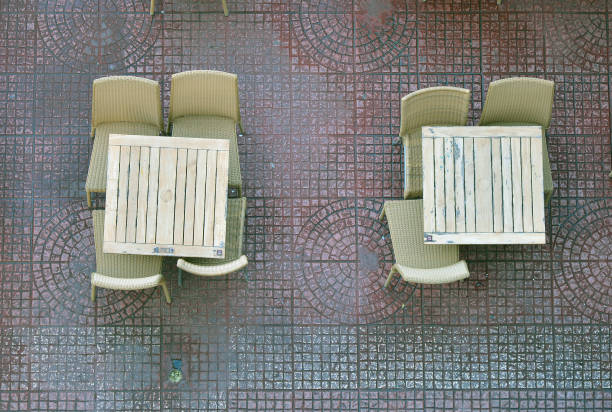 Street restaurant tables and chairs. Top view
