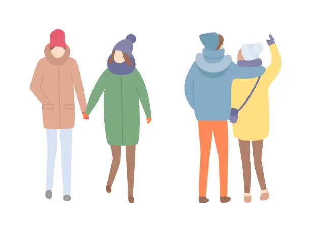 Vector illustration of Couples Spending Time Outdoors Walking Together