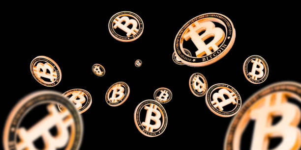 istock Litecoin. Gold Falling Bitcoins on black. Cryptocurrency golden concept. Falling background. 1197093074