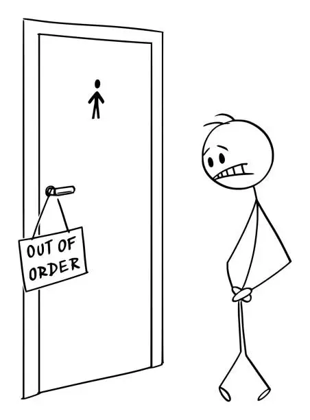 Vector illustration of Vector Cartoon Illustration of Man Who Needs to Urinate But the Toilet is Out of Order