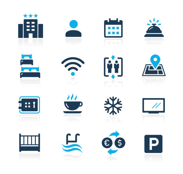 Hotel & Rentals Icons 1 of 2 // Azure Series Vector hotel and rentals related icons for your web or printing proyects. hotel stock illustrations