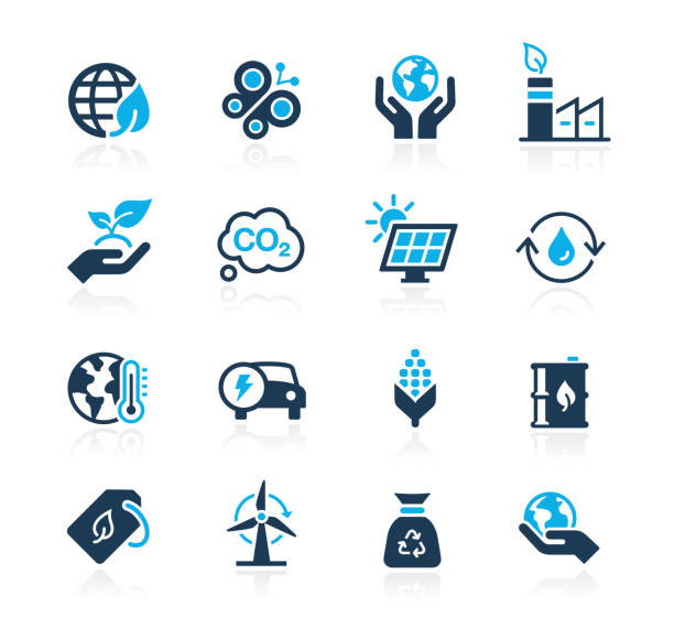 Ecology & Renewable Energy Icons // Azure-Series Vector ecology and renewable energy related icons for your web or printing proyects. environment icons stock illustrations