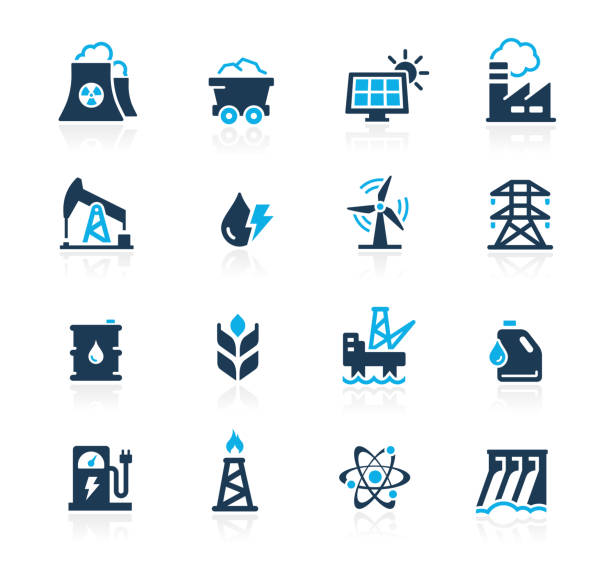 ikony energii // seria azure - chimney fuel and power generation coal fossil fuel stock illustrations