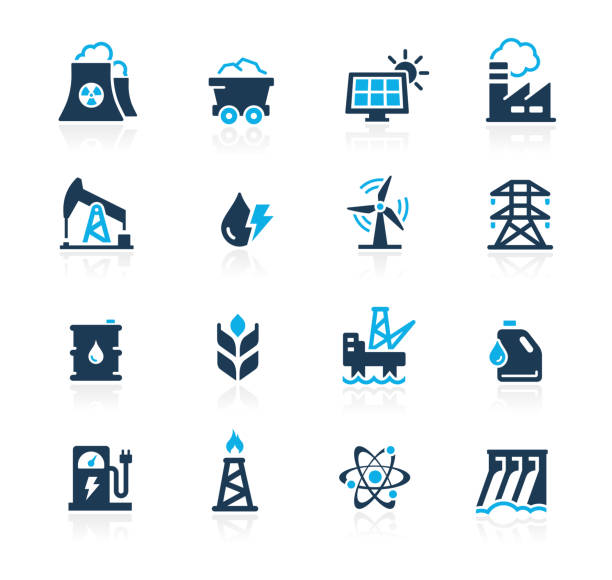 ilustrações de stock, clip art, desenhos animados e ícones de energy icons // azure series - environmental damage power station factory smoke stack