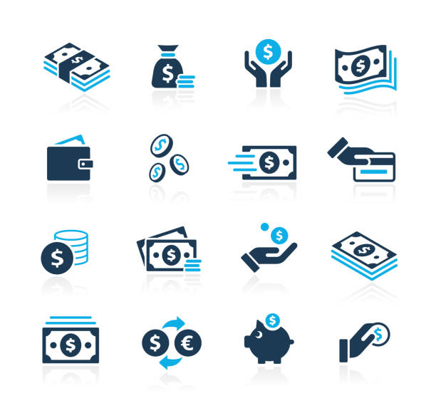 Money Icons // Azure Series Vector money related icons for your web or printing proyects. currency paper currency capital wealth stock illustrations