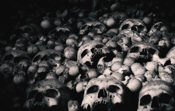 istock Human skulls and bones. Gloomy photo. Death 1197100691