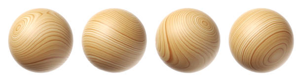 Set of wooden spheres isolated on a white background. 3d illustration