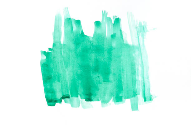 Abstract child's drawing. Green composition on white paper. Art on paper.
