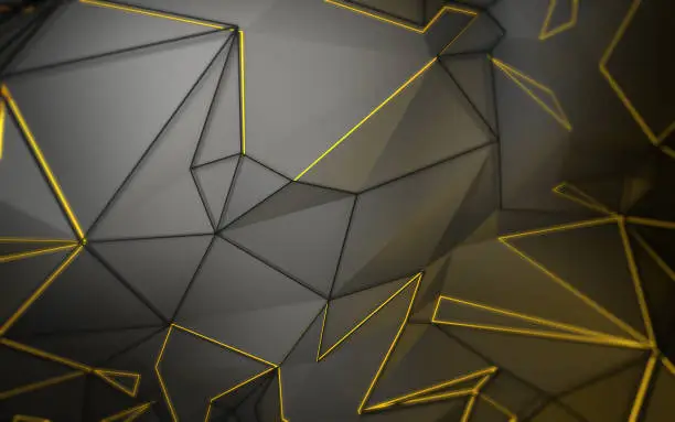 Photo of 3D abstract background render with triangle polygon shapes in gray and yellow