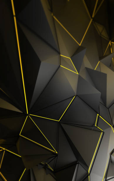 3D abstract background render with triangle polygon shapes in gray and yellow stock photo