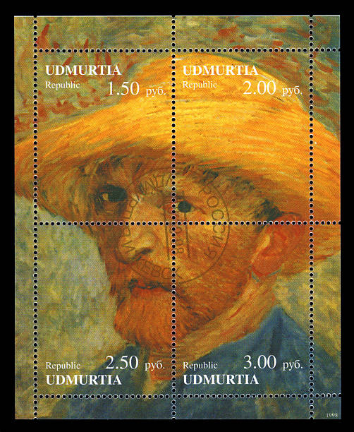 Udmurt Republic postage Stamp Vincent Van Gogh Udmurt Republic of Russia postage stamp sheet, showing a self portrait of the famous Dutch post impressionist painter Vincent van Gogh vincent van gogh painter stock pictures, royalty-free photos & images