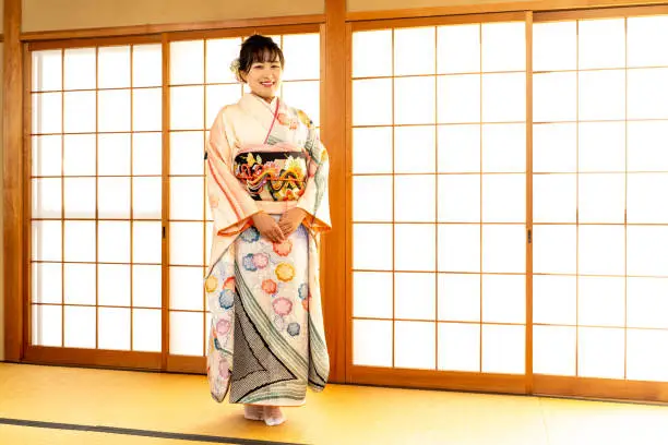 A woman wearing a kimono