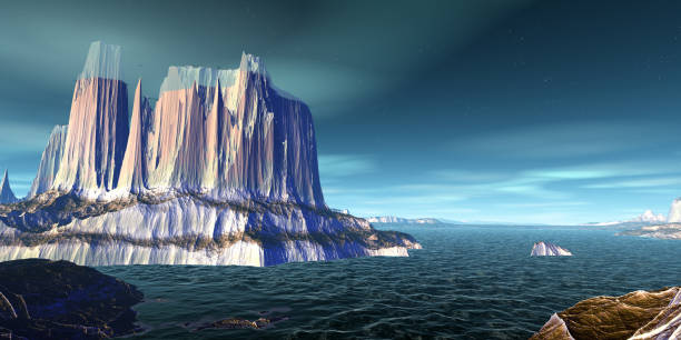 istock Alien Planet. Mountain and lake. 3D rendering 1197112452