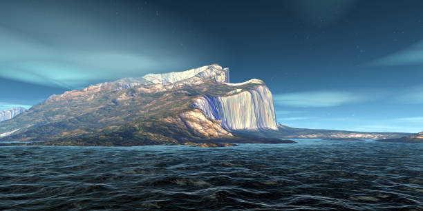 istock Alien Planet. Mountain and lake. 3D rendering 1197112536