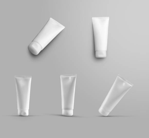 istock Mockup of white packaging on a gray background with shadows. 1197113865