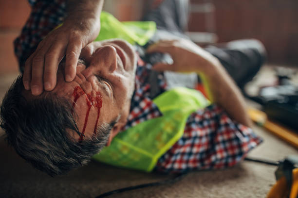 istock Physical injury to a construction worker's head in the workplace 1197113885