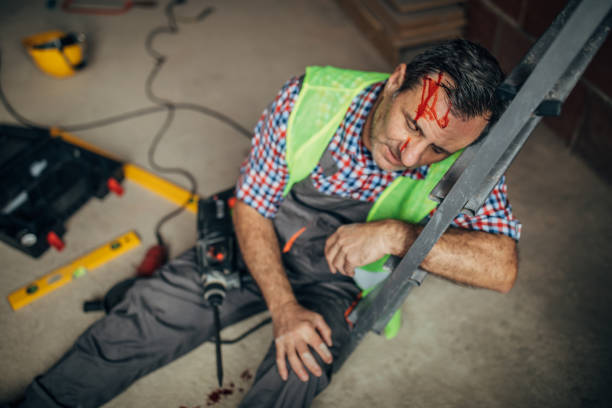 istock Physical injury to a construction worker's head in the workplace 1197116938