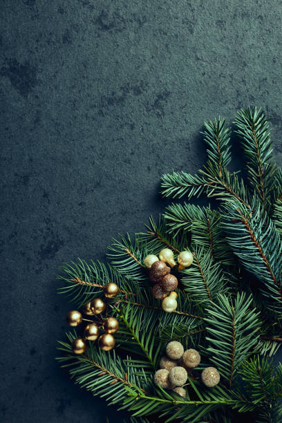 istock Rustic Christmas decoration made from natural spruce twigs. Flat lay. Copy space 1197118637