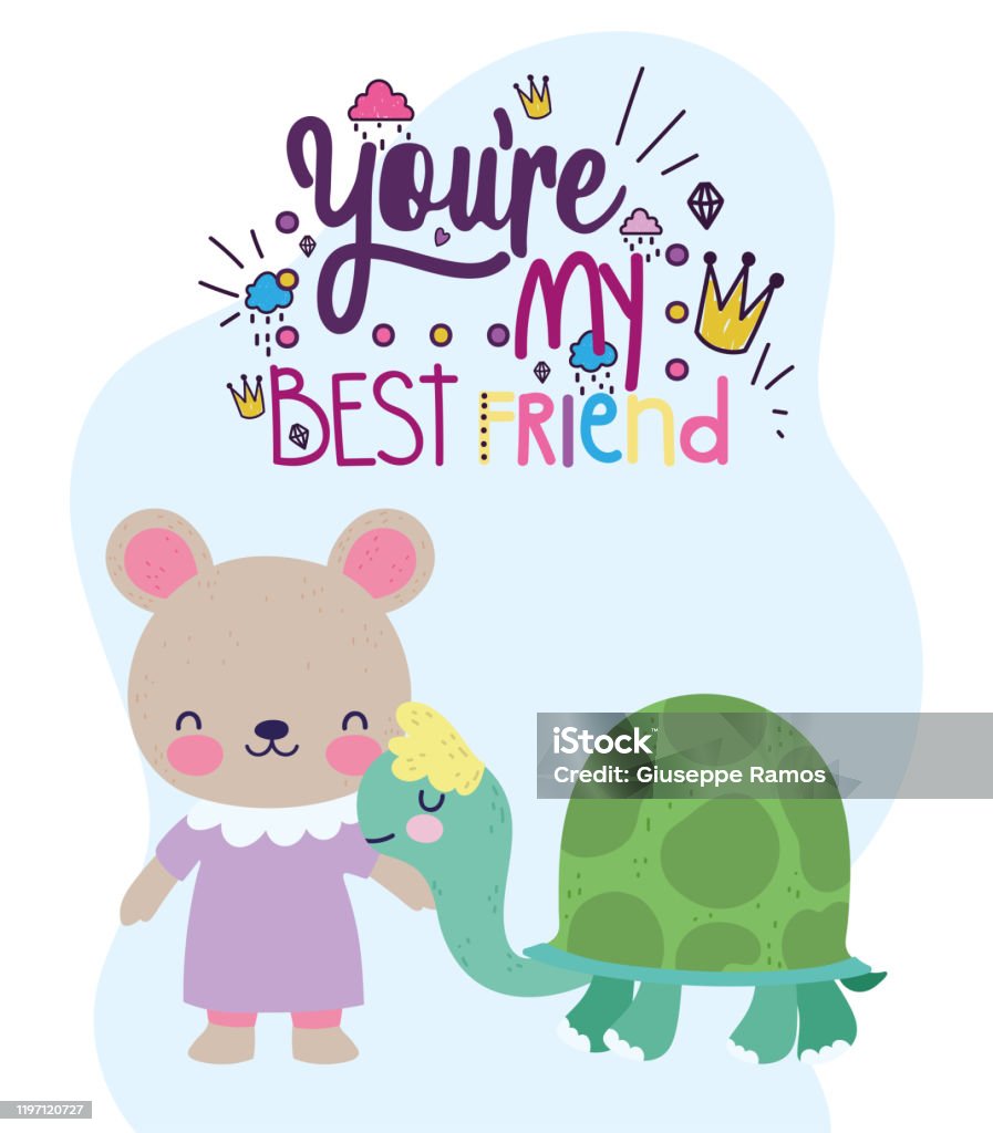 Best Friends Cute Bear And Turtle Cartoon Card Stock Illustration ...