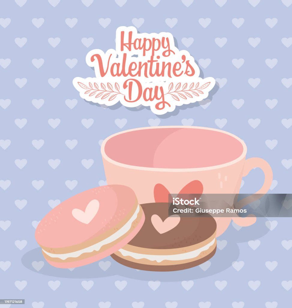 Chúc Mừng Ngày Valentine Ly Cà Phê Và Bánh Quy Thẻ Tình Yêu Hình ...