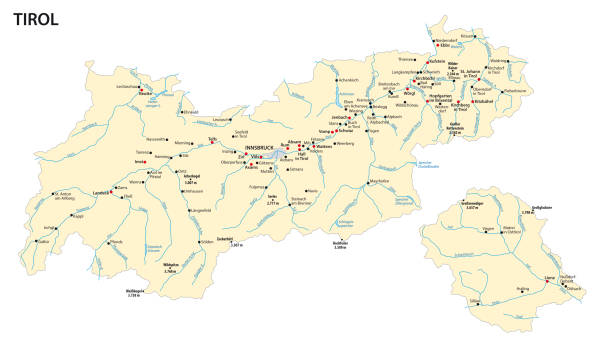 karte des österreichischen bundeslandes tirol - reutte stock-grafiken, -clipart, -cartoons und -symbole