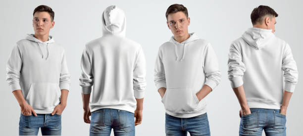 istock Template white hoodie on a young guy, front and back view. 1197121950