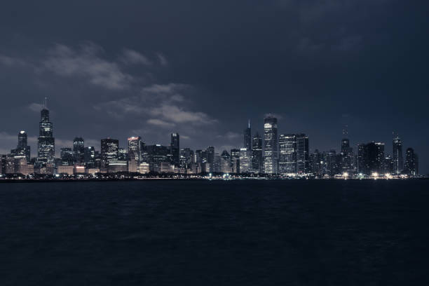 istock The Night View of Chicago with the Flowing Cloud 1197123176
