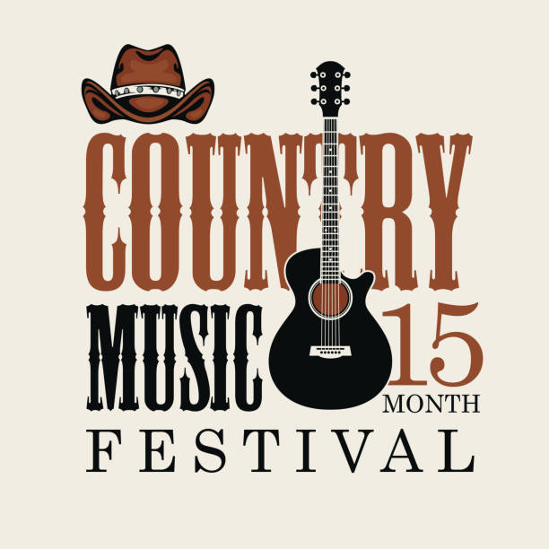 ilustrações, clipart, desenhos animados e ícones de cartaz para festival de música country com guitarra e chapéu - cowboy hat hat country and western music wild west