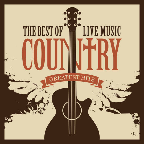 poster on the theme of country music with guitar Vector poster on the theme of country music with electric guitar on the old abstract background with wings in retro style theme wild wild west stock illustrations
