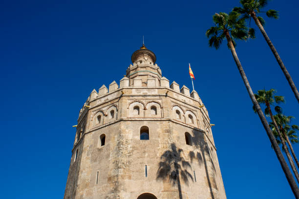 Seville, Andalusia, Spain - Torre del Oro (Tower of Gold) built by Almohad moorish dinasty near Guadalquivir river.