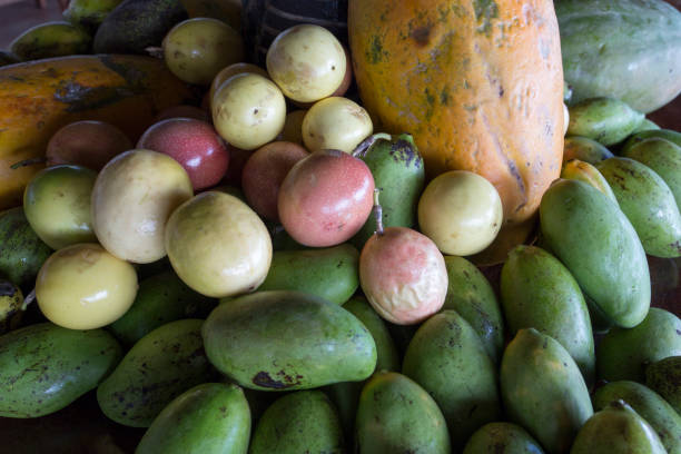 Tropical fruits picture taken from above