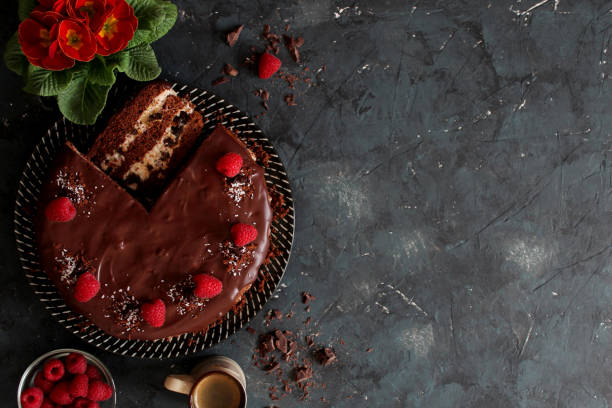 istock Chocolate cake with fruits on stone background. 1197136908