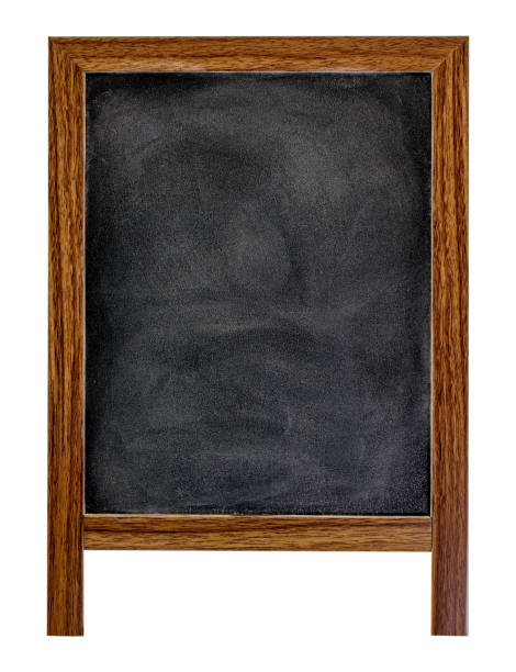 istock Front view of empty chalk board using specially for menus. Blank black board, copy space for text. Isolated on white background. 1197137128