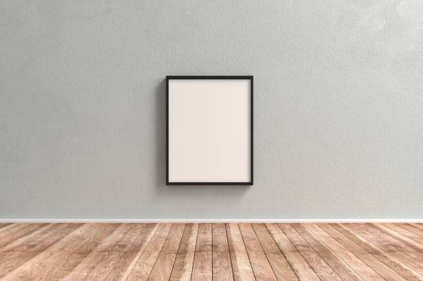 Large Picture Frame on a concrete wall Plain Empty Picture Frame on wooden surface reserved for copyspace concepts. artists canvas photos stock pictures, royalty-free photos & images