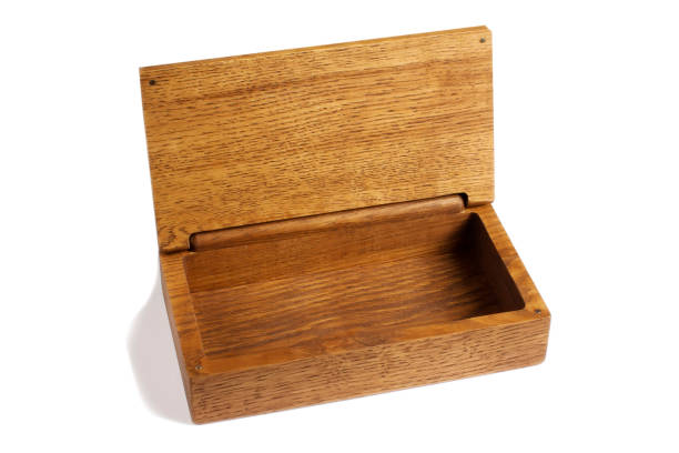 Open wooden box. Gift box.