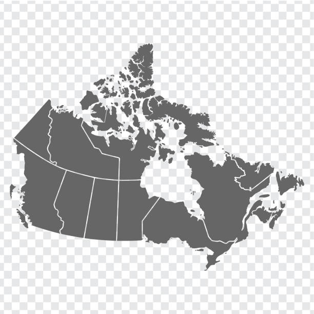 Blank map of Canada. High quality map of  Canada with provinces on transparent background for your web site design, logo, app, UI. America. EPS10. Blank map of Canada. High quality map of  Canada with provinces on transparent background for your web site design, logo, app, UI. America. EPS10. regions stock illustrations