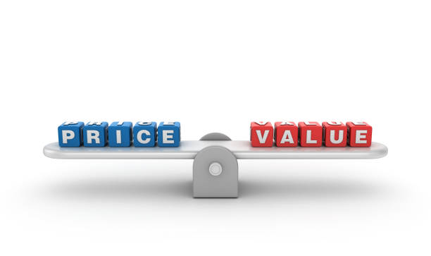 istock Seesaw with PRICE VALUE Buzzword Cubes - 3D Rendering 1197141053