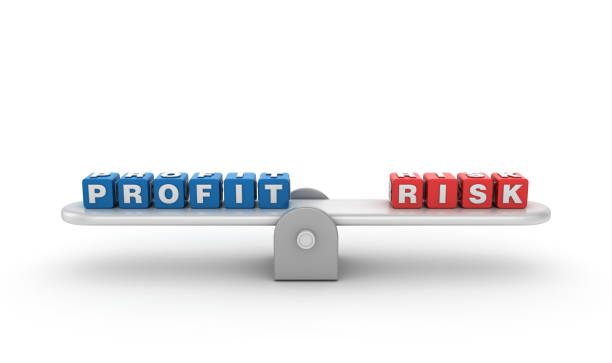 istock Seesaw with PROFIT RISK Buzzword Cubes - 3D Rendering 1197141118
