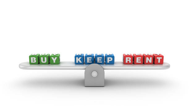 istock Seesaw with BUY KEEP RENT Buzzword Cubes - 3D Rendering 1197141156