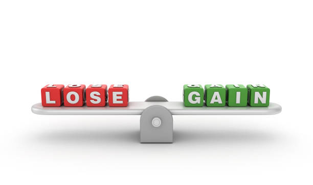 istock Seesaw with LOSE GAIN Buzzword Cubes - 3D Rendering 1197141215